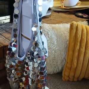 Glamorous Silver Disc Shoulder Bag